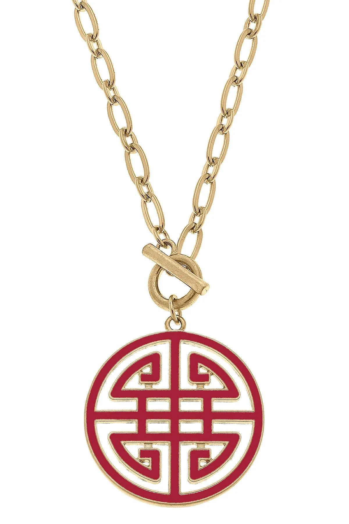 Tara Game Day Greek Keys Enamel Pendant Necklace in Crimson sold by Canvas Style