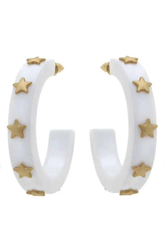 Liberty Star Resin Hoop Earrings in White sold by Canvas Style
