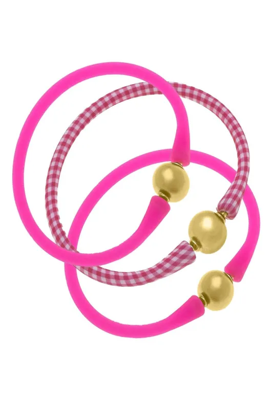 Bali 24K Gold Silicone Bracelet Stack of 3 - The Pink Stack - FINAL SALE sold by Canvas Style