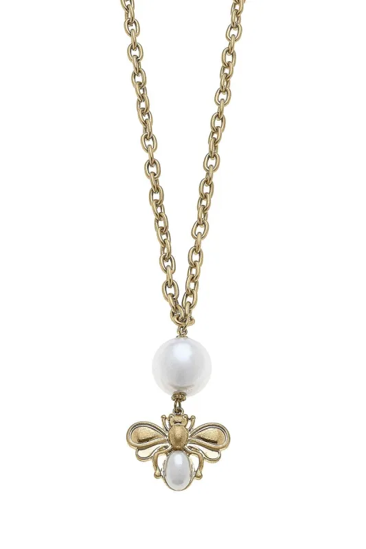 Pearl Bumble Bee Long Pendant Necklace sold by Canvas Style