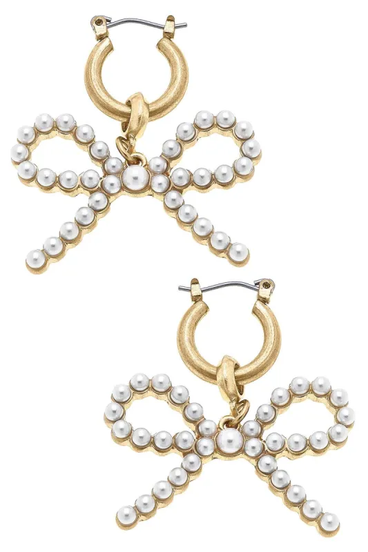Kellie Pearl-Studded Bow Drop Earrings in Ivory sold by Canvas Style