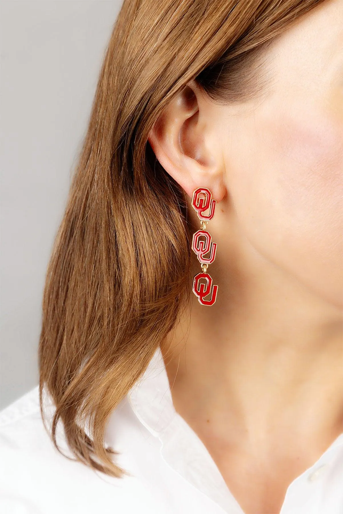 Oklahoma Sooners Triple Drop Enamel Earrings - FINAL SALE sold by Canvas Style product image thumbnail 3