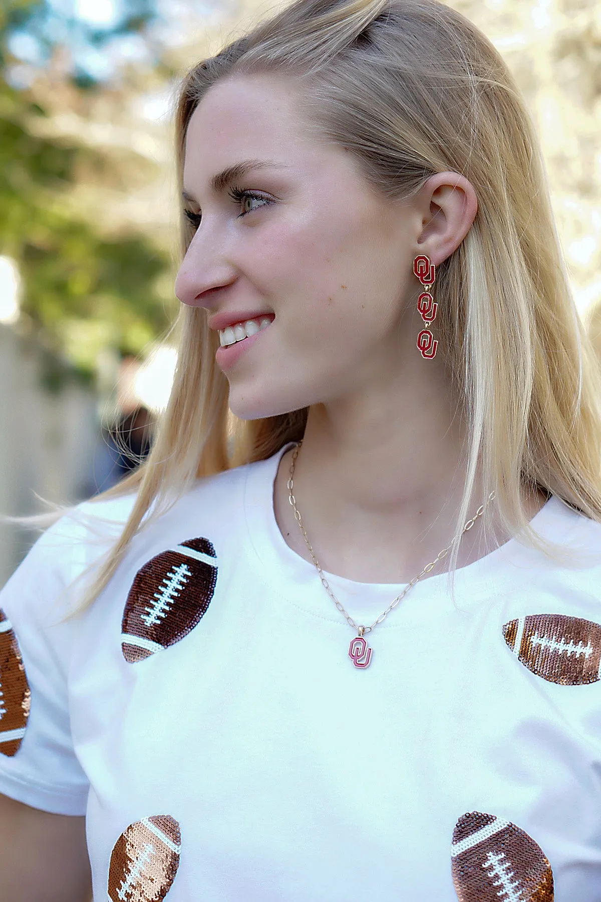 Oklahoma Sooners Triple Drop Enamel Earrings - FINAL SALE sold by Canvas Style product image thumbnail 2