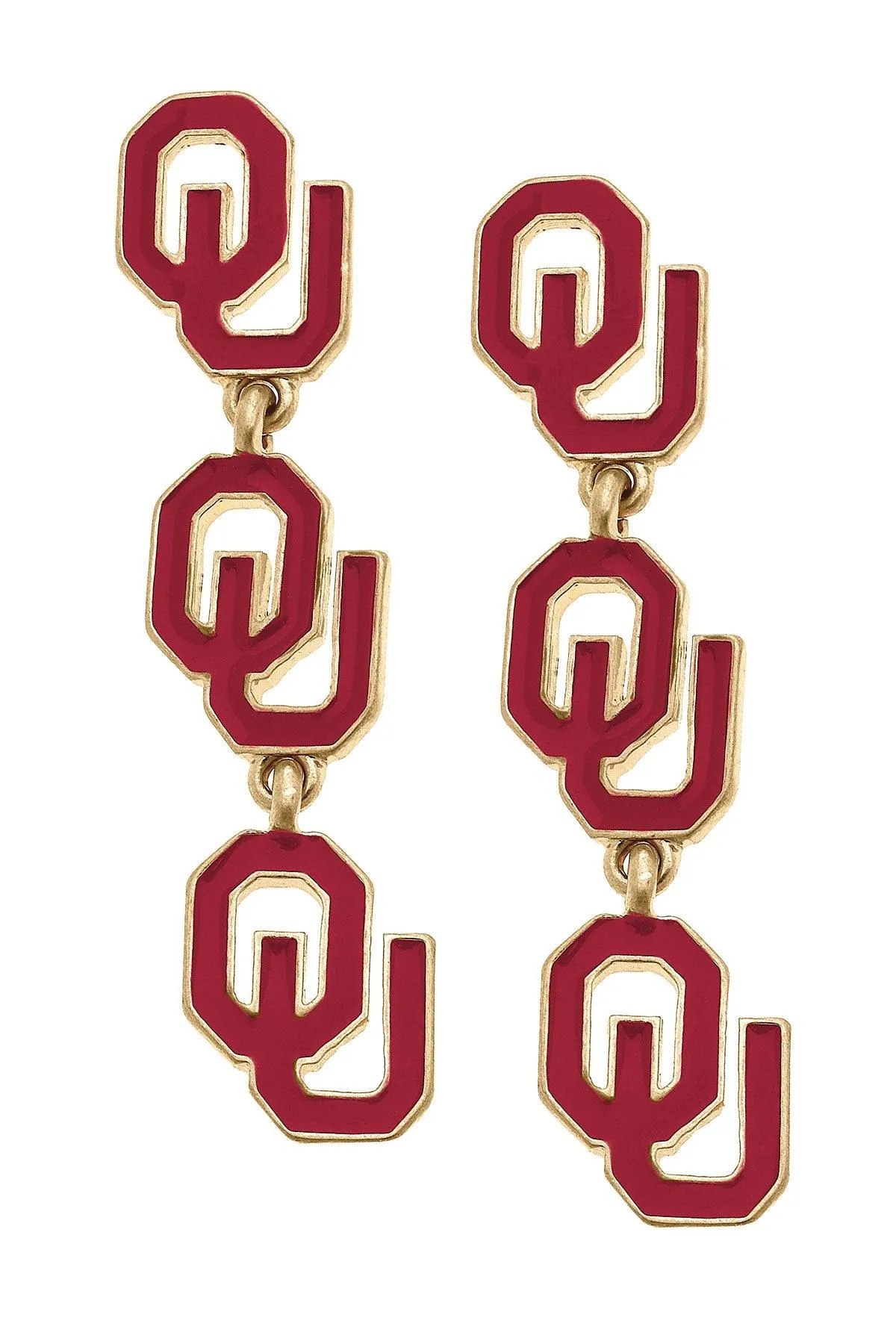 Oklahoma Sooners Triple Drop Enamel Earrings - FINAL SALE sold by Canvas Style