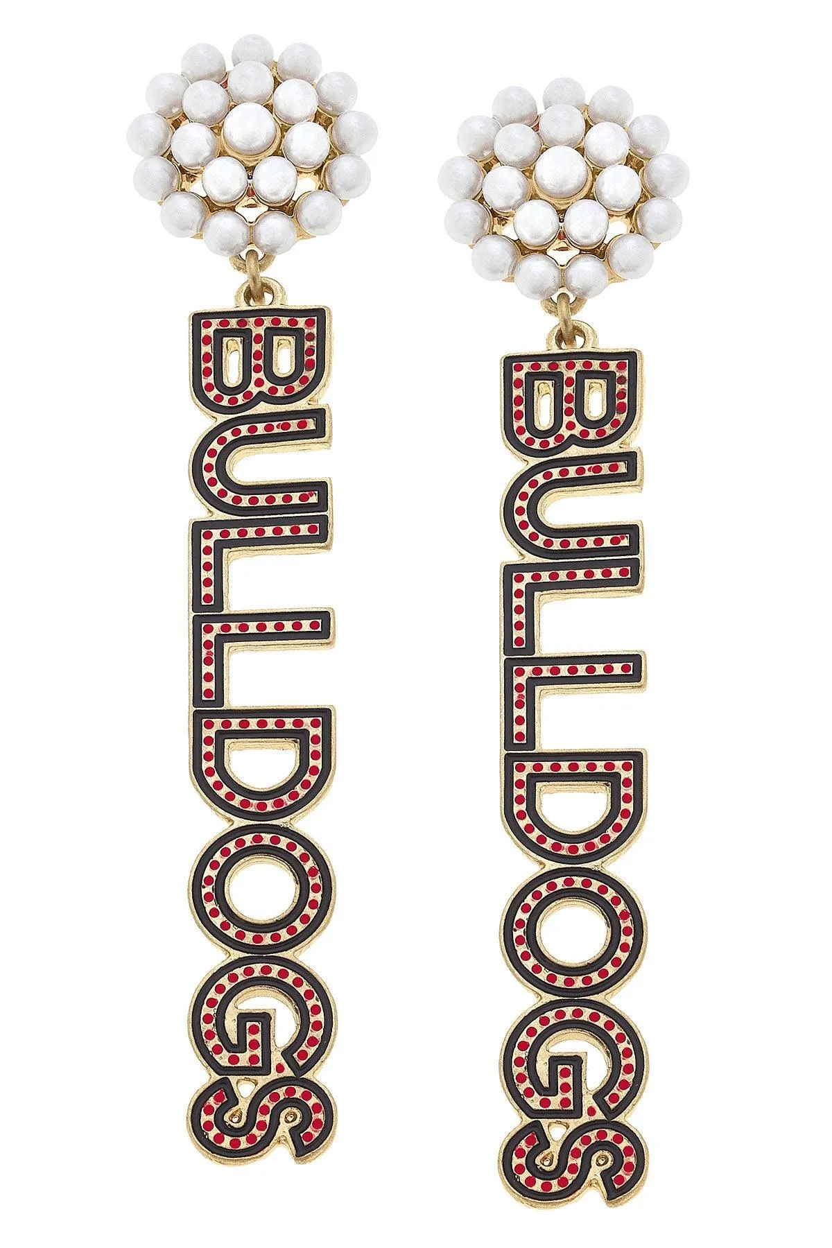Georgia Bulldogs Pearl Cluster Dotted Enamel Drop Earrings - FINAL SALE sold by Canvas Style