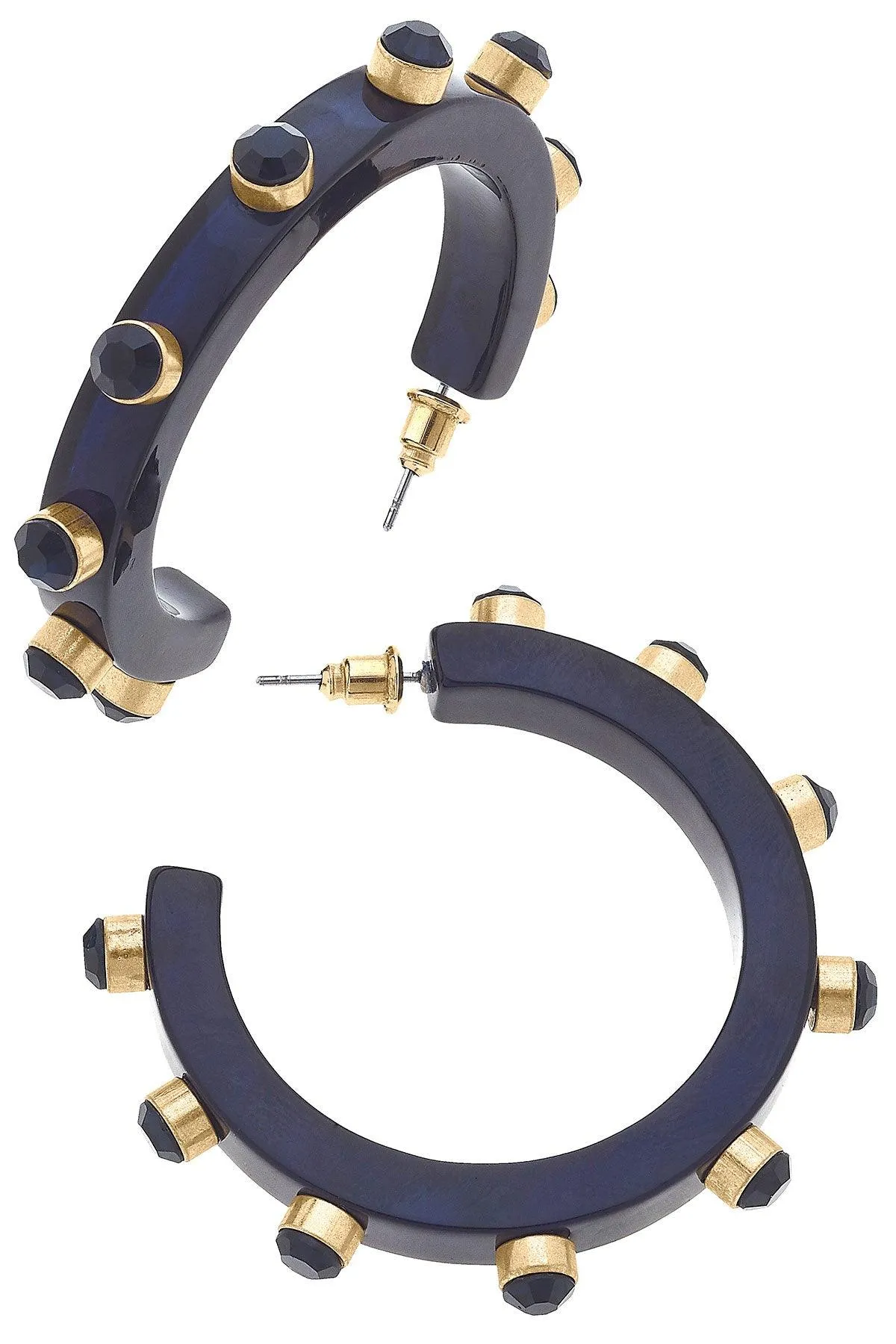 Renee Resin and Rhinestone Hoop Earrings in Navy sold by Canvas Style