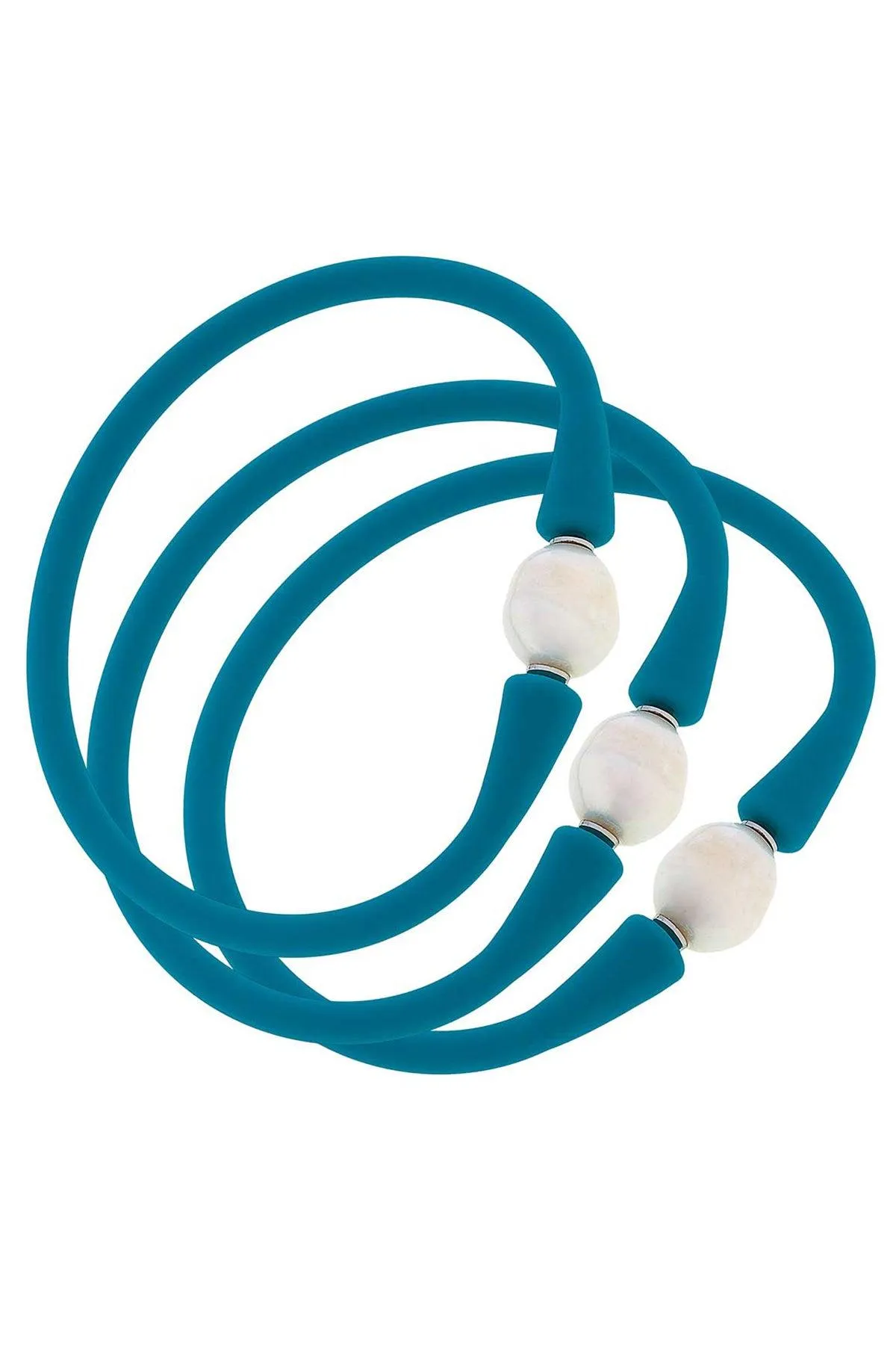 Bali Freshwater Pearl Silicone Bracelet Set of 3 in Teal - FINAL SALE sold by Canvas Style