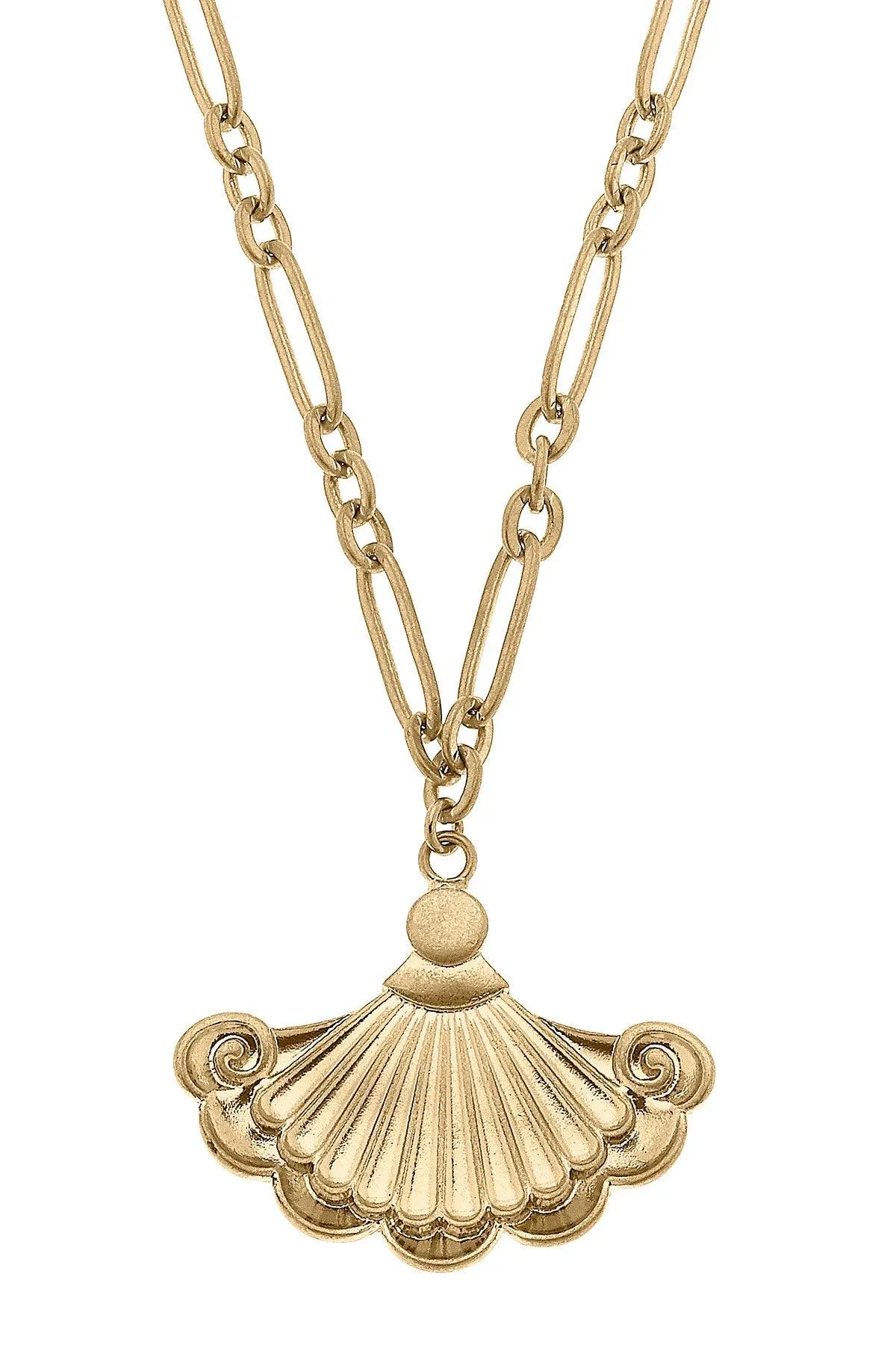 Yvonne French Fan Pendant Necklace in Worn Gold sold by Canvas Style