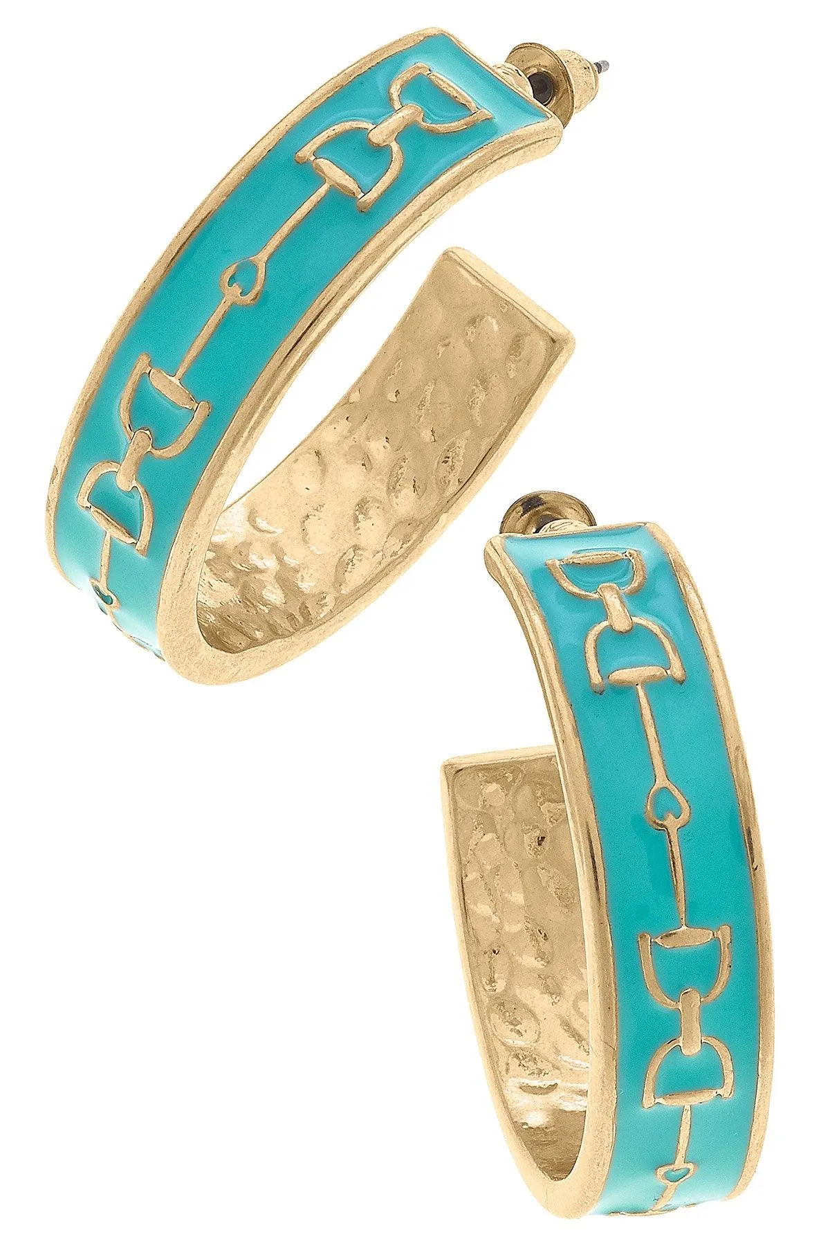Giselle Enamel Horsebit Hoop Earrings in Mint sold by Canvas Style