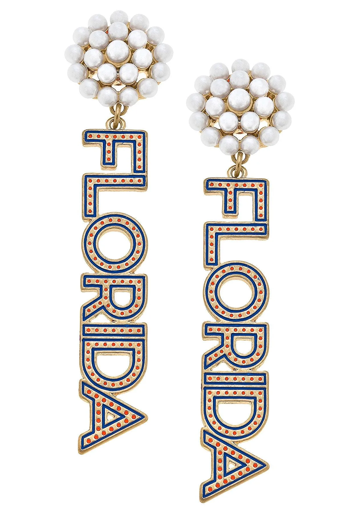 Florida Gators Pearl Cluster Dotted Enamel Drop Earrings - FINAL SALE sold by Canvas Style