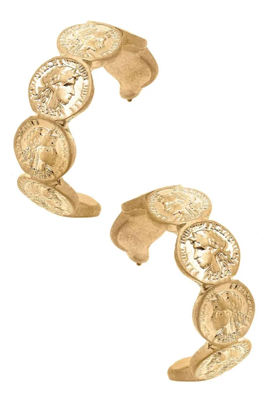 Darby Coin Hoop Earrings in Worn Gold sold by Canvas Style
