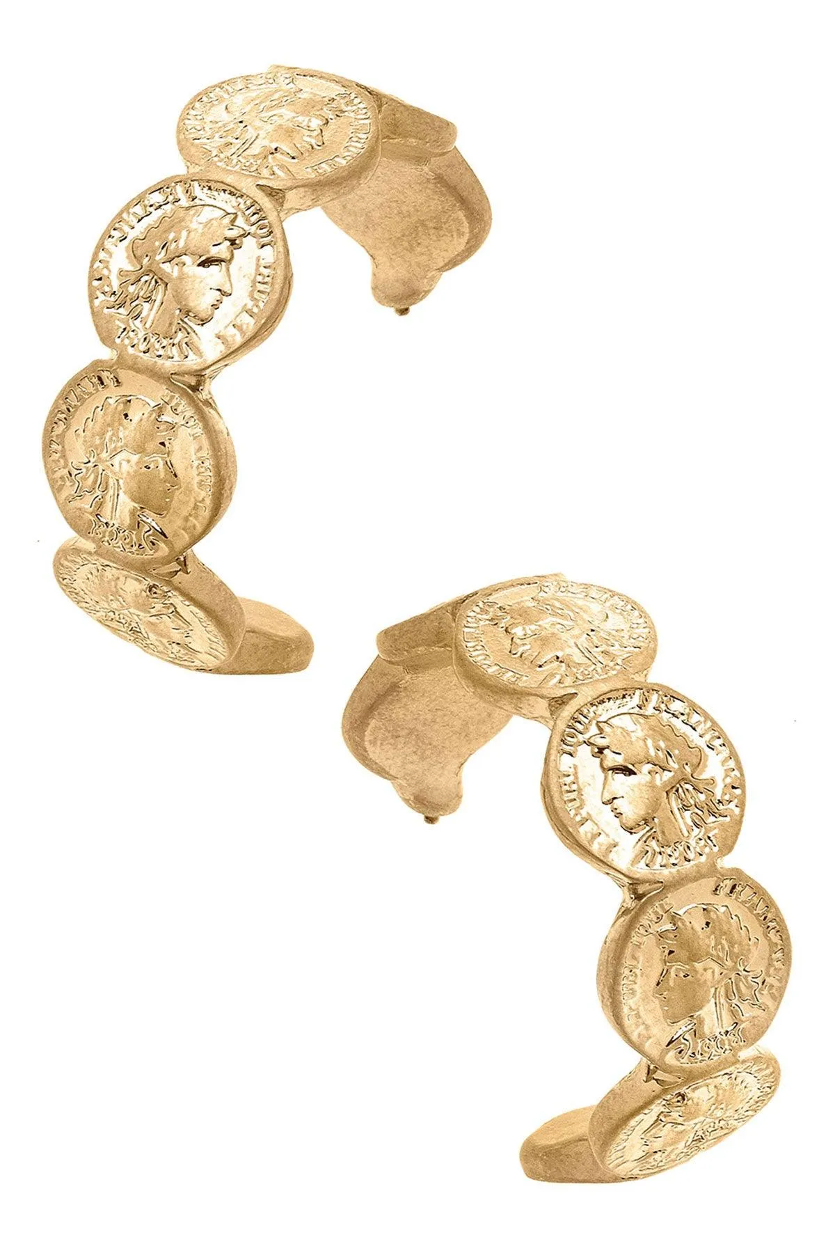 Darby Coin Hoop Earrings in Worn Gold sold by Canvas Style