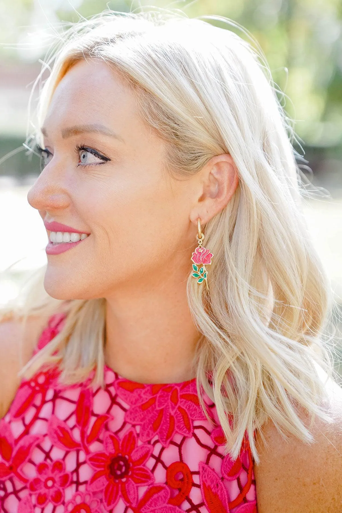 Gianna Rose Flower Enamel Drop Hoop Earrings in Worn Gold sold by Canvas Style product image thumbnail 2
