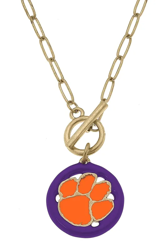 Clemson Tigers Enamel Logo T-Bar 16" Necklace sold by Canvas Style