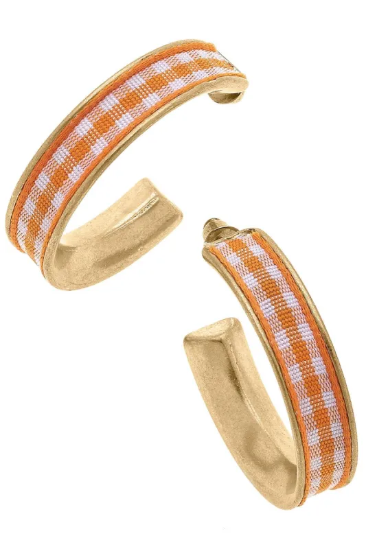 Libby Gingham Hoop Earrings in Orange sold by Canvas Style