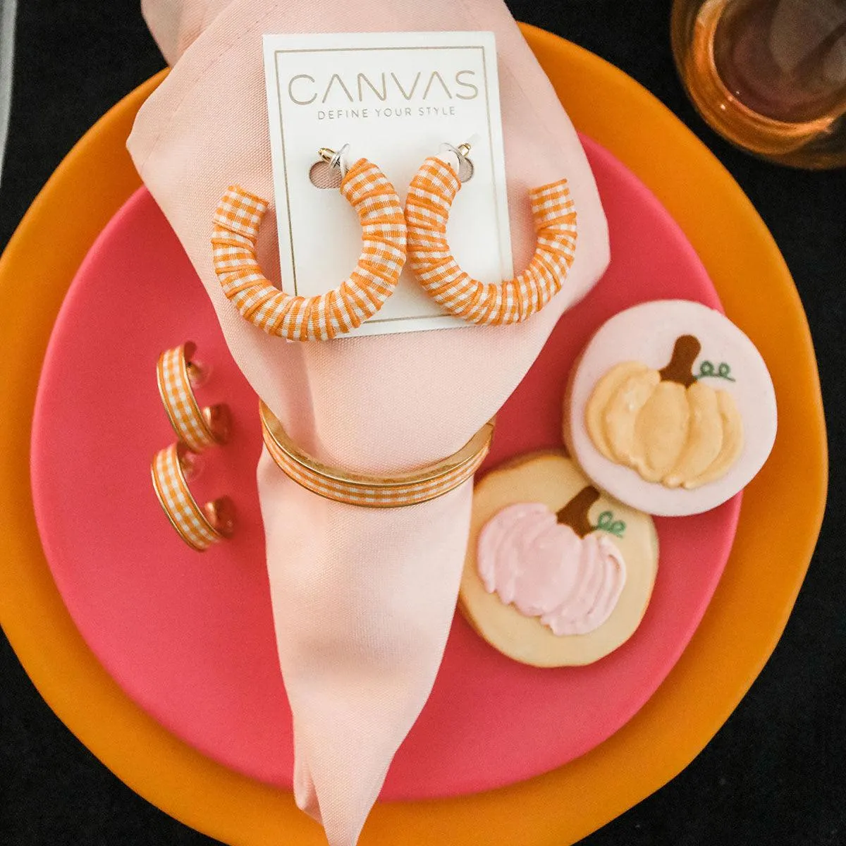 Libby Gingham Hoop Earrings in Orange sold by Canvas Style product image thumbnail 2