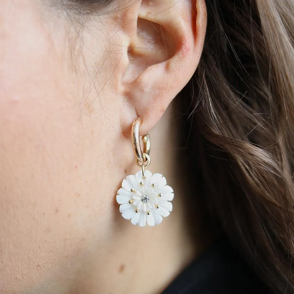 Eleanor Mother of Pearl Flower Drop Hoop Earrings in Ivory sold by Canvas Style product image thumbnail 2