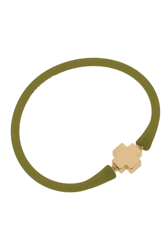 Bali 24K Gold Plated Cross Bead Silicone Bracelet in Olive - FINAL SALE sold by Canvas Style