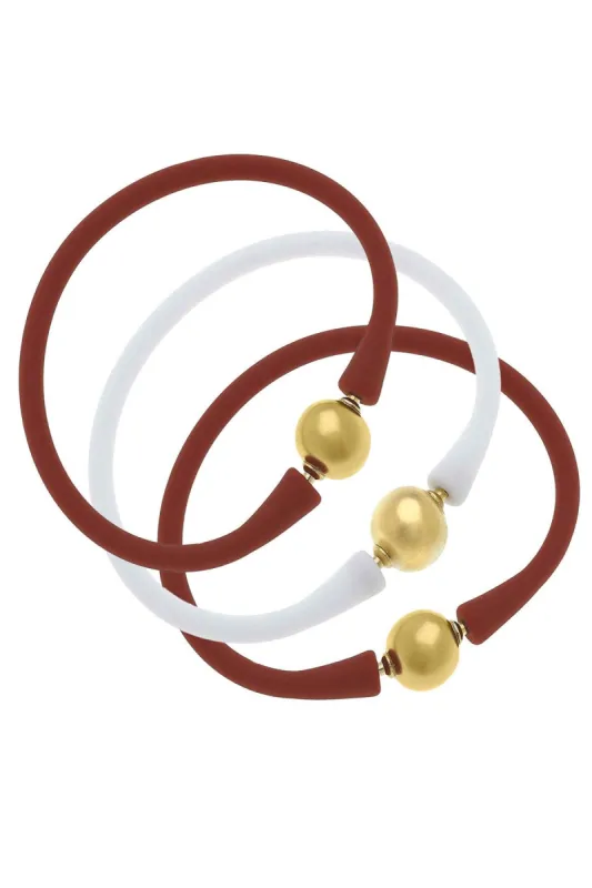 Bali Game Day 24K Gold Bracelet Set of 3 in Burnt Orange & White sold by Canvas Style