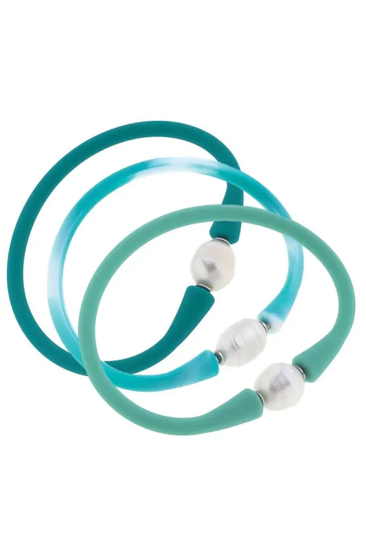Bali Freshwater Pearl Silicone Meadow Bracelet Set of 3 sold by Canvas Style