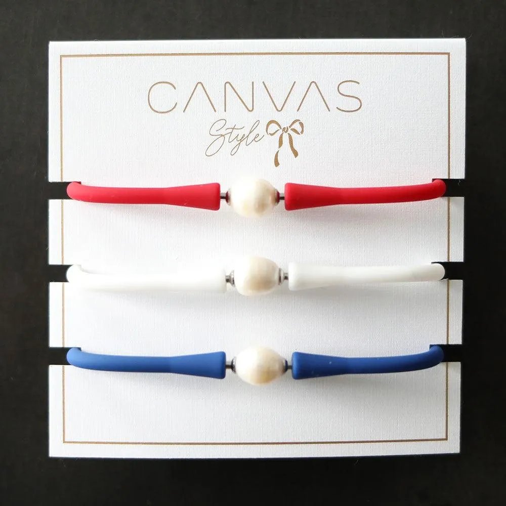 Bali Freshwater Pearl Silicone Bracelet Stack of 3 in Red, White & Royal Blue sold by Canvas Style product image thumbnail 2