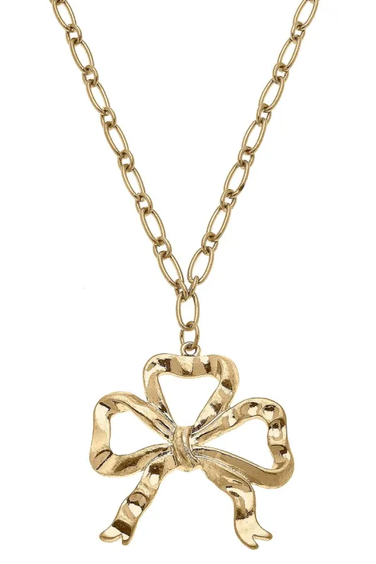 Greyson Bow Pendant Necklace in Worn Gold - FINAL SALE sold by Canvas Style
