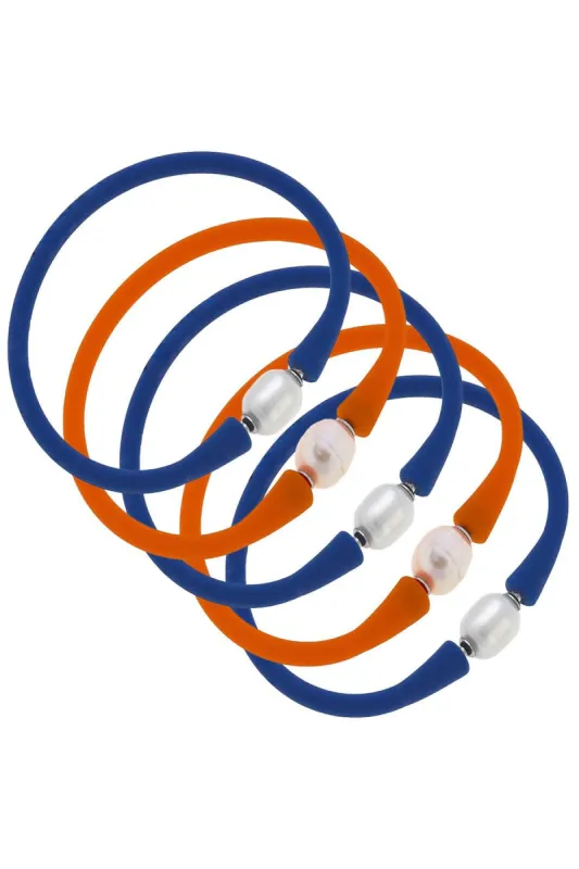 Bali Game Day Freshwater Pearl Bracelet Set of 5 in Royal Blue & Orange sold by Canvas Style