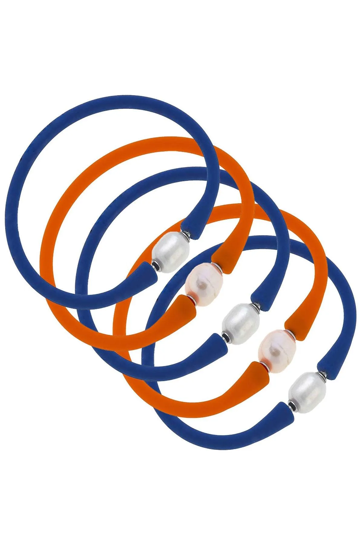 Bali Game Day Freshwater Pearl Bracelet Set of 5 in Royal Blue & Orange sold by Canvas Style