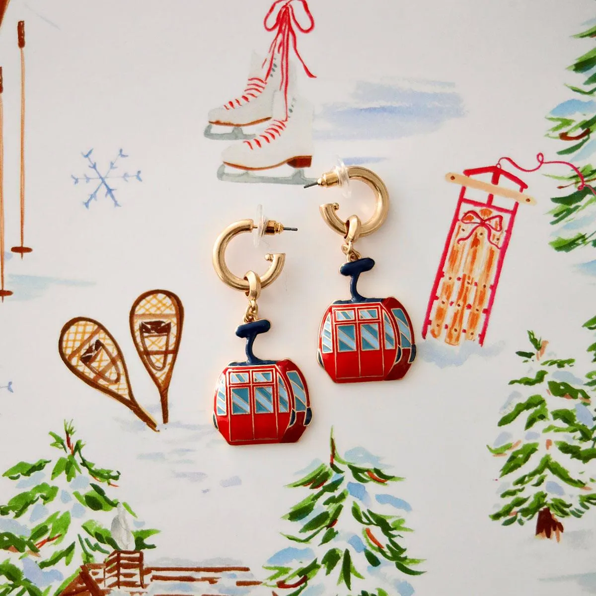 Aspen Ski Gondola Drop Hoop Enamel Earrings sold by Canvas Style product image thumbnail 3
