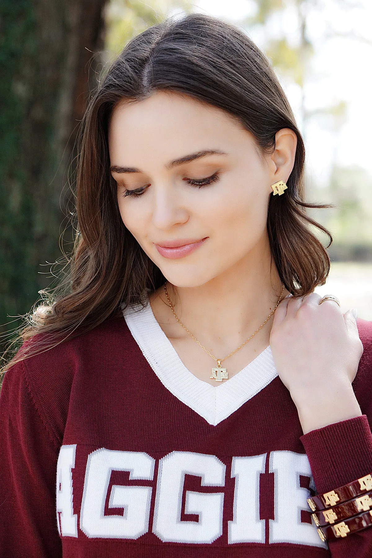 Texas A&M Aggies 24K Gold Plated Stud Earrings sold by Canvas Style product image thumbnail 2