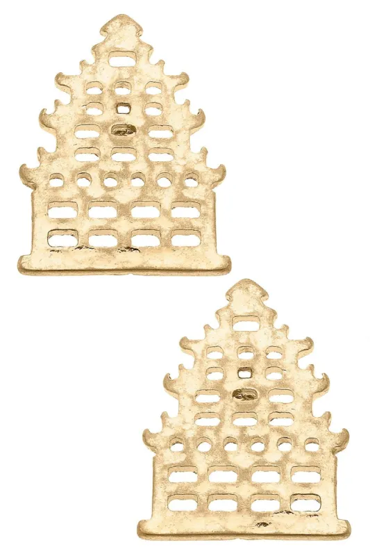 Cerise Pagoda Stud Earrings in Worn Gold sold by Canvas Style