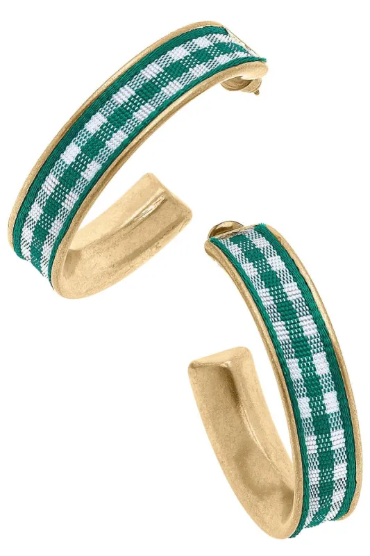 Libby Gingham Hoop Earrings in Green sold by Canvas Style