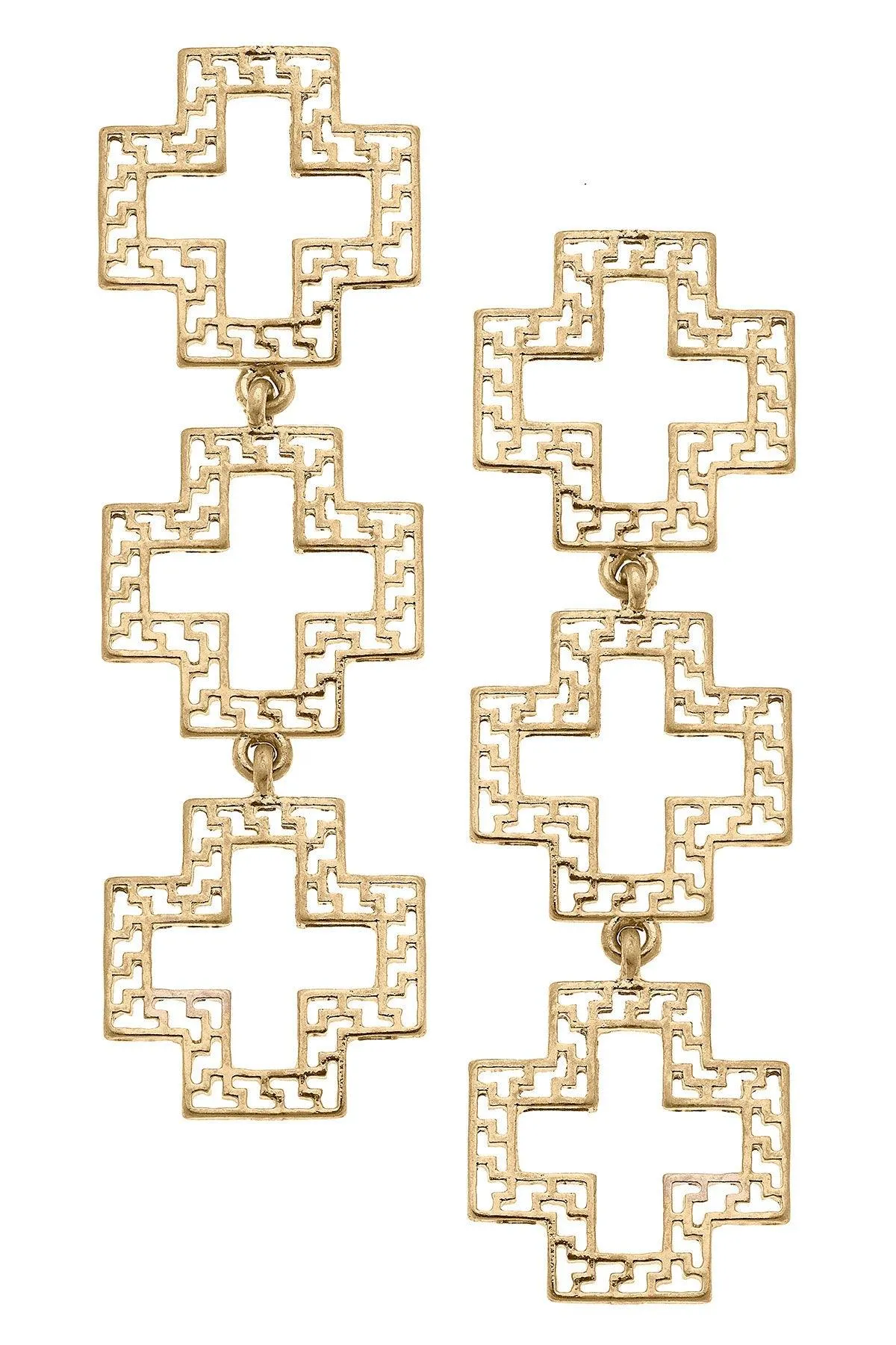 Gretchen Greek Keys Cross Linked Earrings in Worn Gold sold by Canvas Style