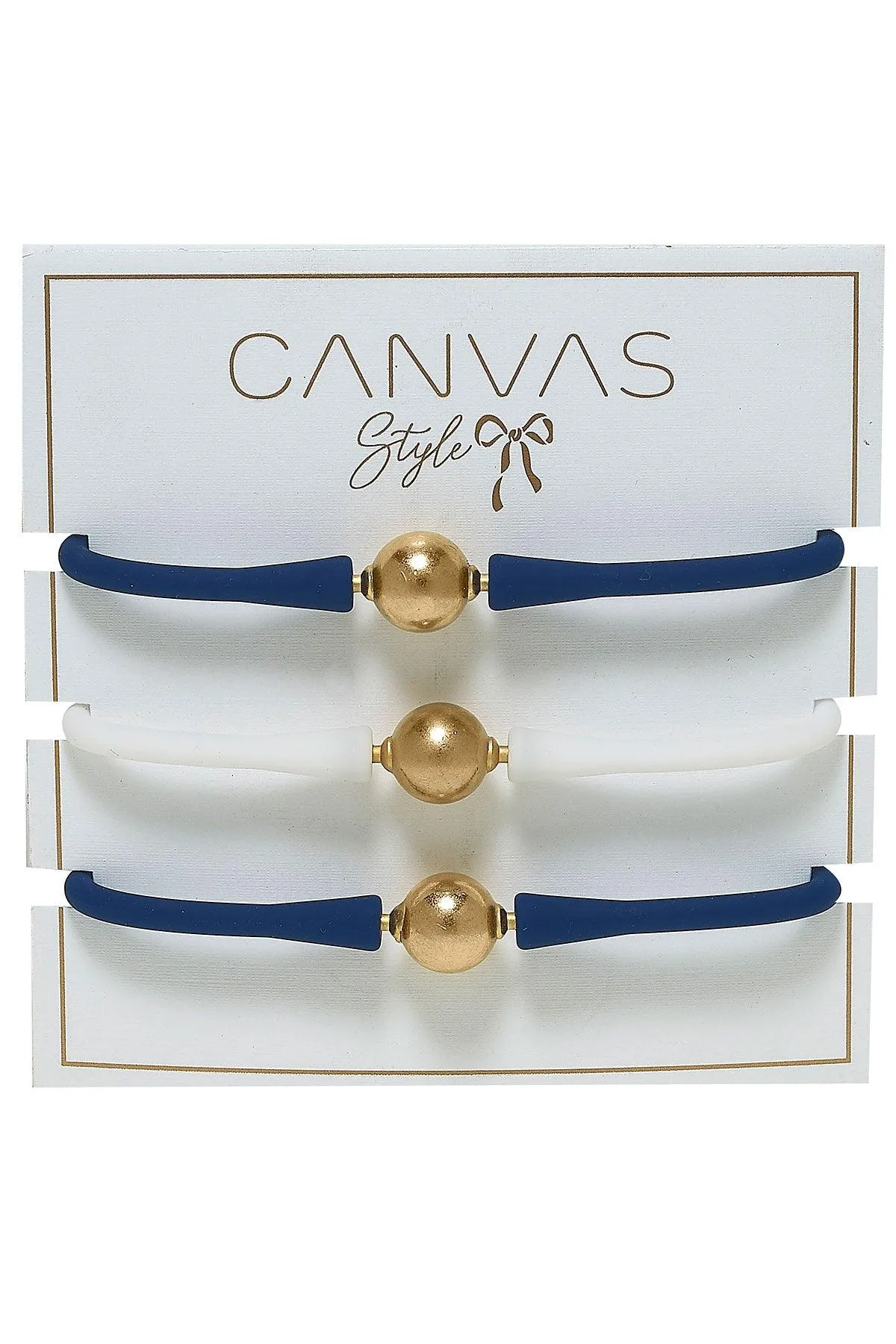 Bali Game Day 24K Gold Bracelet Set of 3 in Royal Blue & White sold by Canvas Style product image thumbnail 2