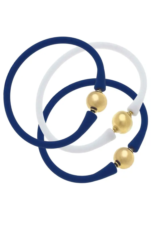 Bali Game Day 24K Gold Bracelet Set of 3 in Royal Blue & White sold by Canvas Style
