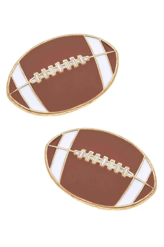 Football Enamel Stud Earrings in Brown sold by Canvas Style