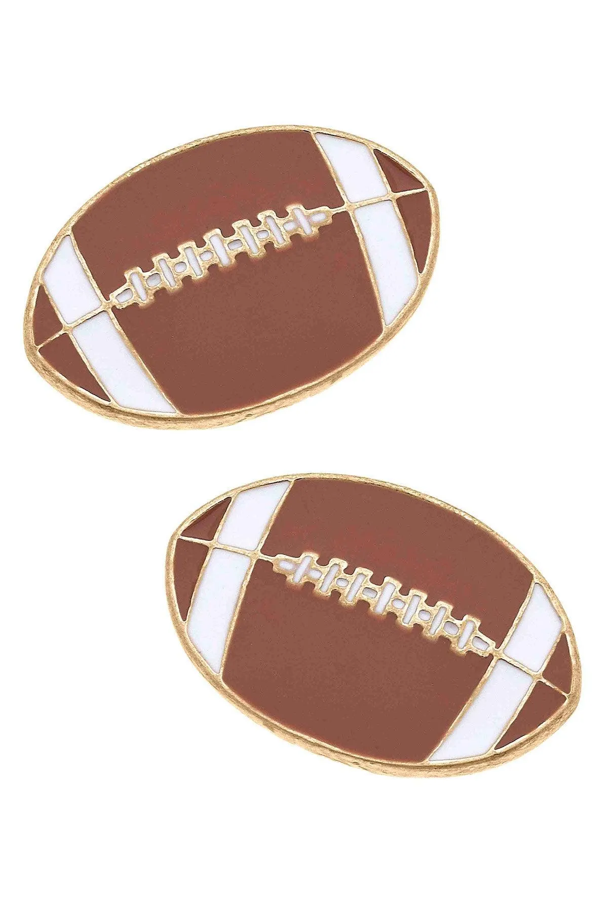 Football Enamel Stud Earrings in Brown sold by Canvas Style