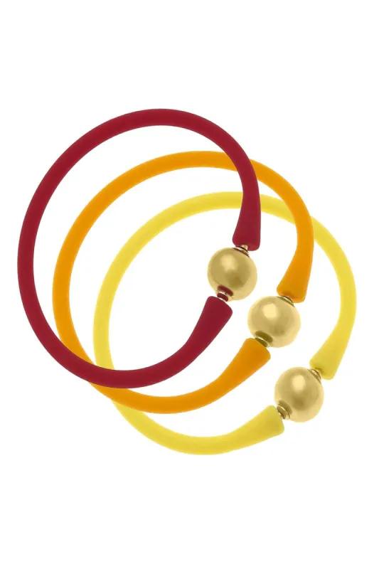 Bali 24K Gold Bracelet Set of 3 in Red, Cantaloupe & Yellow sold by Canvas Style