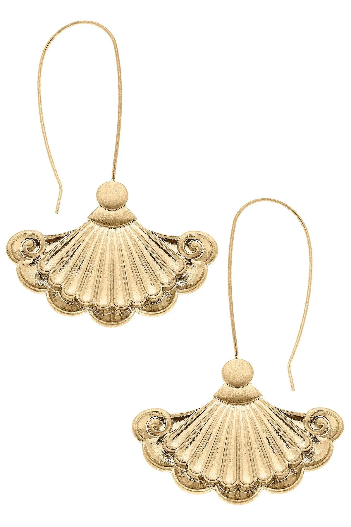 Inès French Fan Statement Earrings in Worn Gold sold by Canvas Style