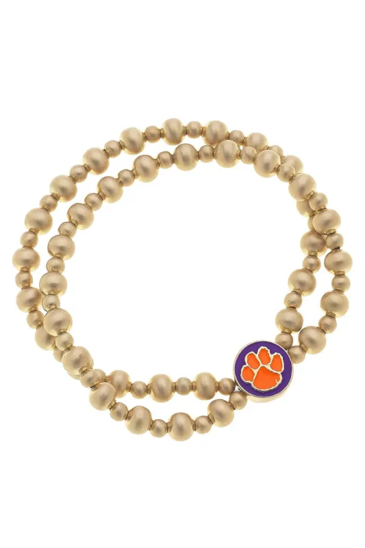 Clemson Tigers 2-Row Ball Bead Stretch Bracelet sold by Canvas Style