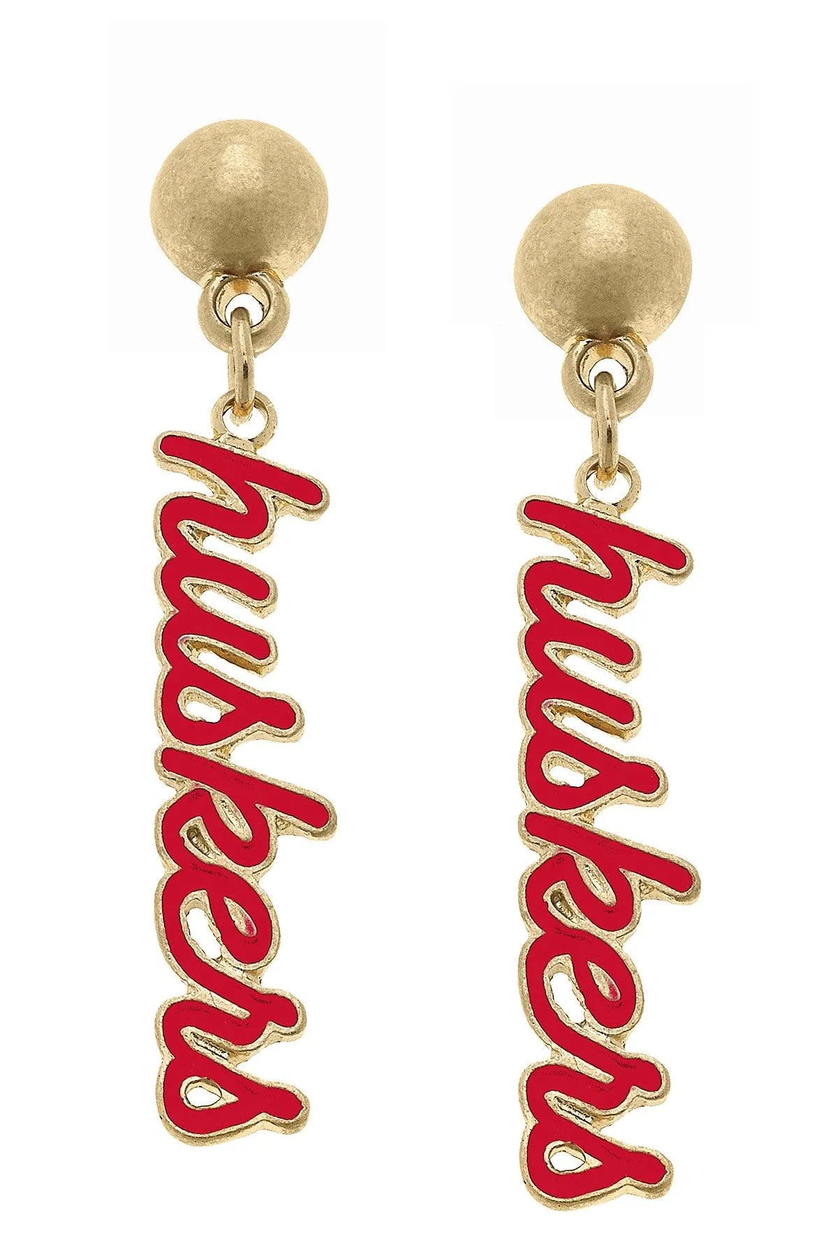 Nebraska Cornhuskers Enamel Script Earrings sold by Canvas Style