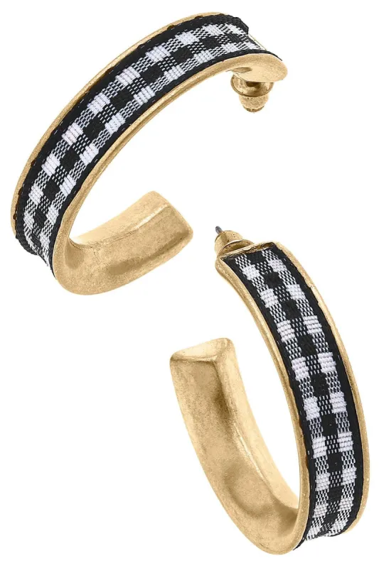 Libby Gingham Hoop Earrings in Black sold by Canvas Style