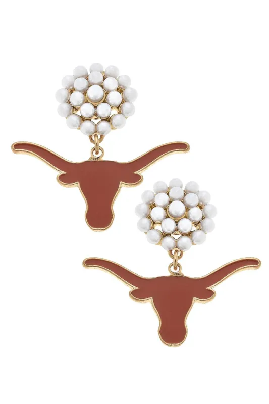 Texas Longhorns Pearl Cluster Enamel Drop Earrings sold by Canvas Style