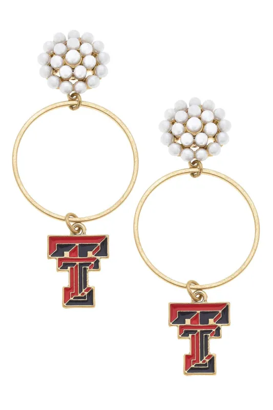 Texas Tech Red Raiders Pearl Cluster Enamel Hoop Earrings - FINAL SALE sold by Canvas Style