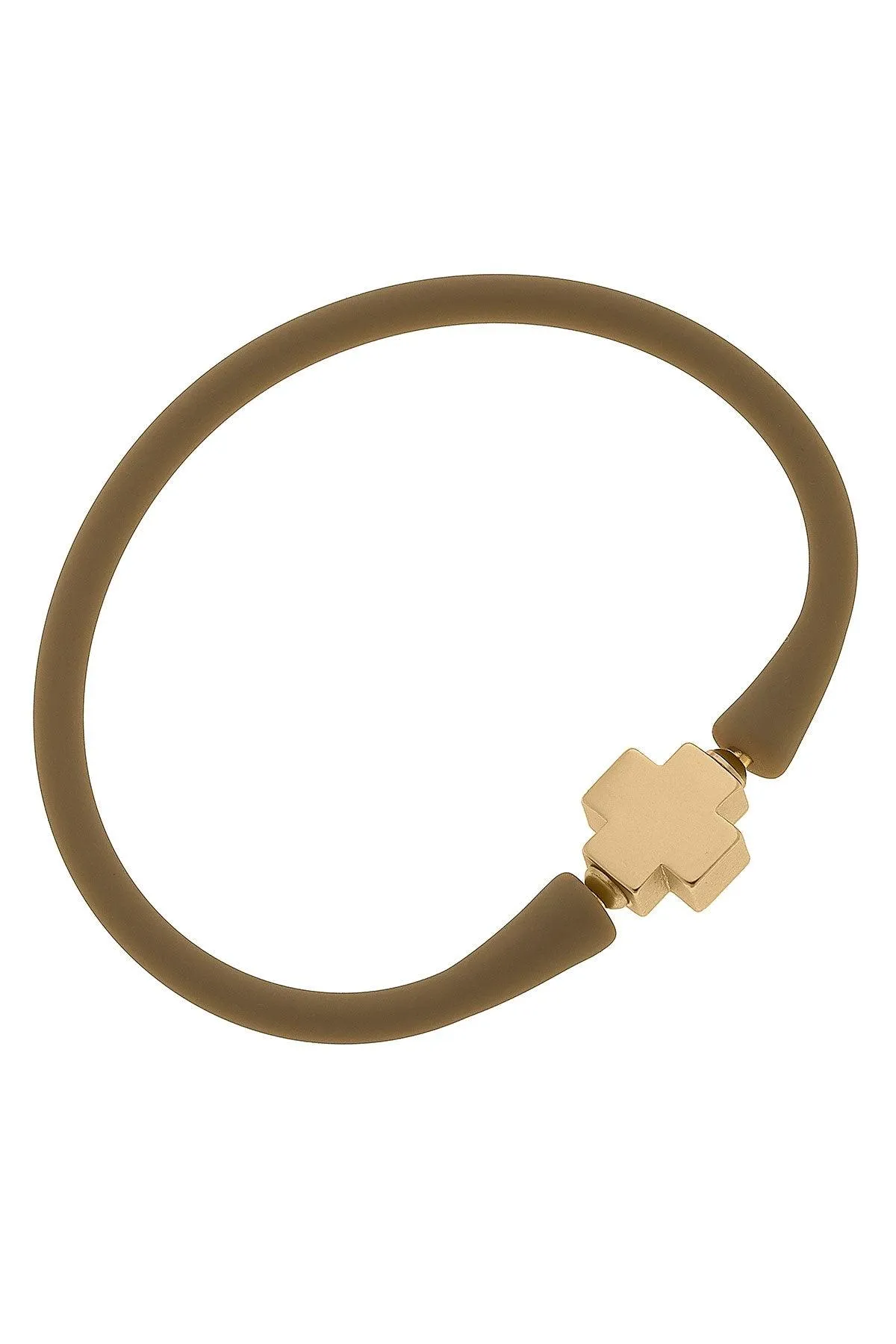 Bali 24K Gold Plated Cross Bead Silicone Bracelet in Cocoa - FINAL SALE sold by Canvas Style