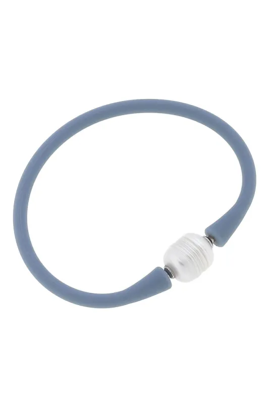 Bali Freshwater Pearl Silicone Bracelet in Blue Grey - FINAL SALE sold by Canvas Style