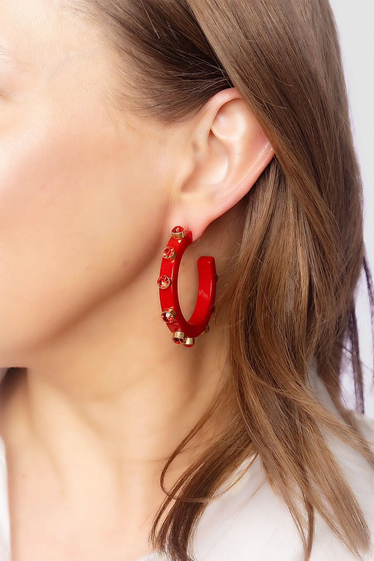 Renee Resin and Rhinestone Hoop Earrings in Red sold by Canvas Style product image thumbnail 2