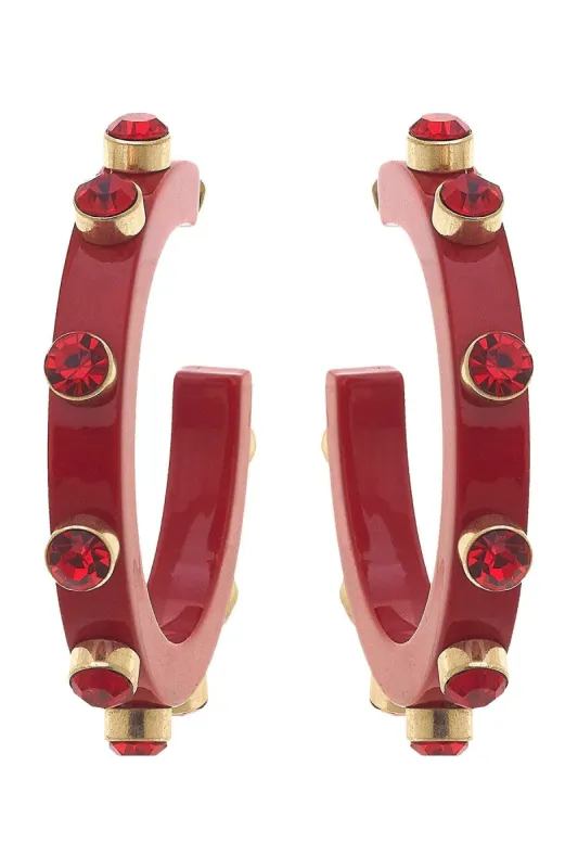 Renee Resin and Rhinestone Hoop Earrings in Red sold by Canvas Style