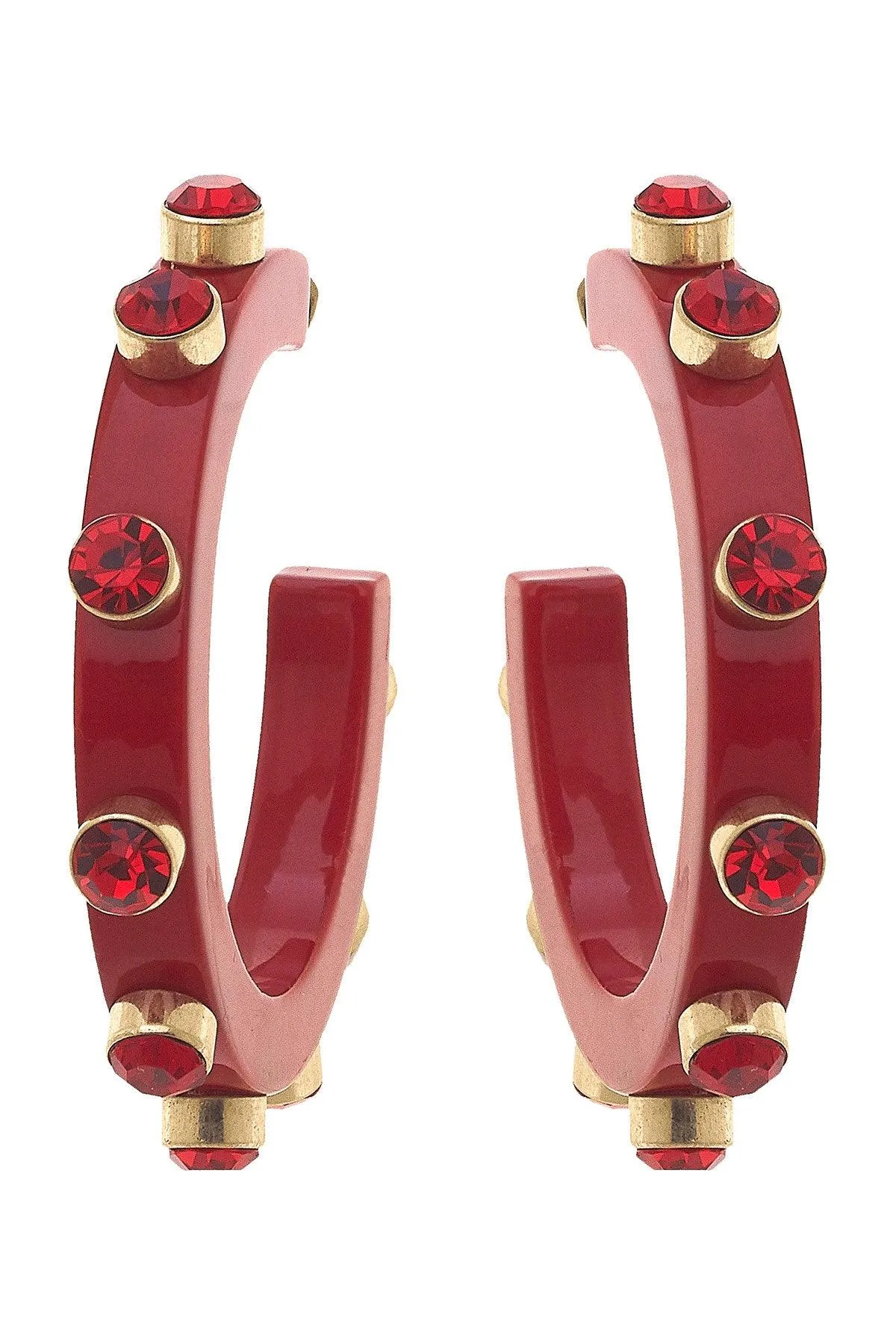 Renee Resin and Rhinestone Hoop Earrings in Red sold by Canvas Style
