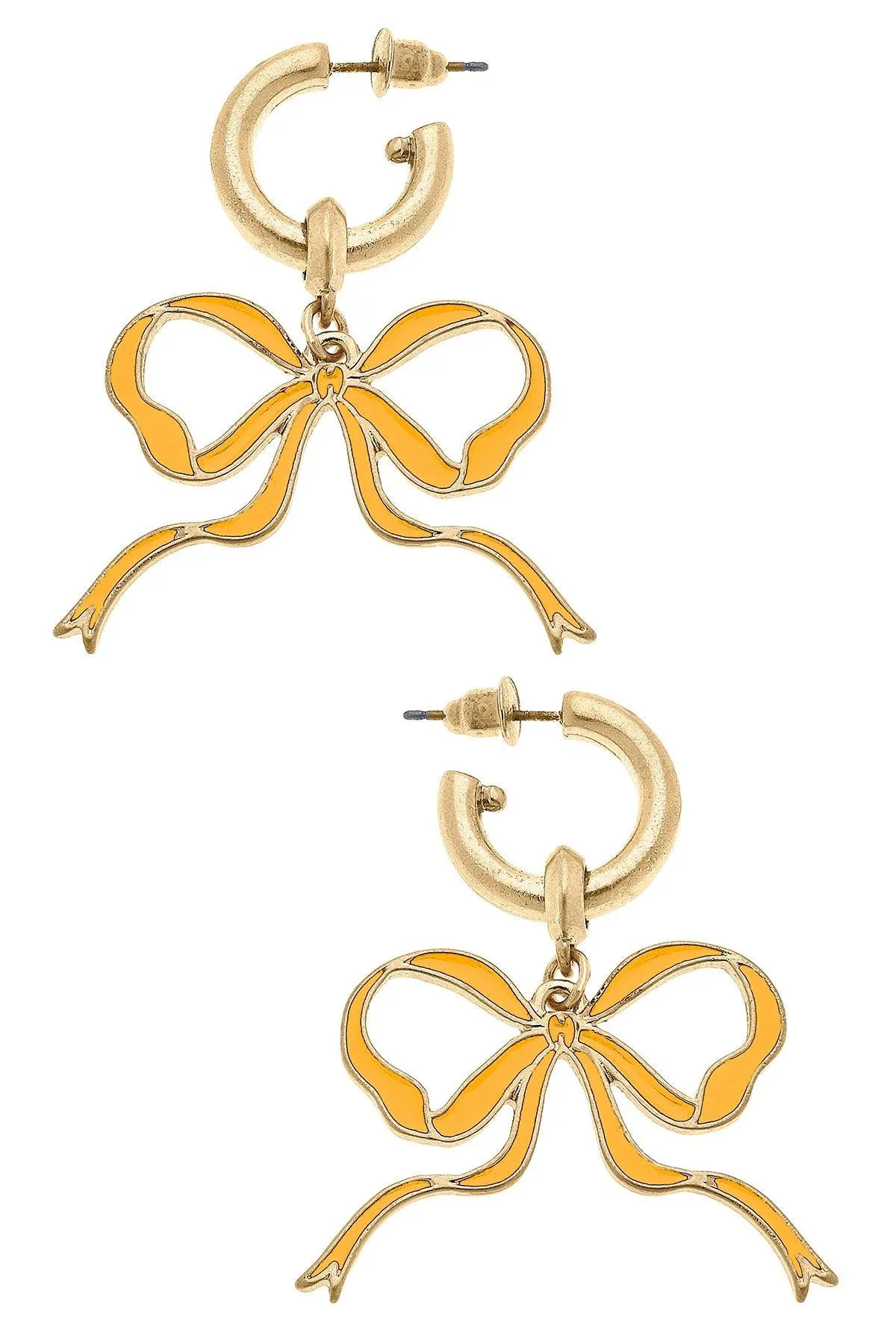 Veronica Game Day Bow Enamel Earrings in Yellow sold by Canvas Style
